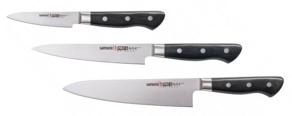 Samura PRO-S zestaw 3 noży w drewnianym pudełku