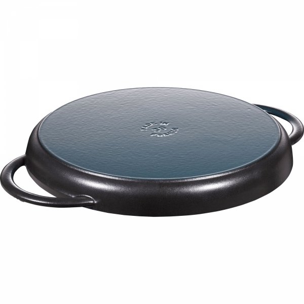 Okrągła Patelnia żeliwna Grillowa Z Dwoma Uchwytami 30 Cm, Czarny Staub