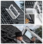 Okno Dachowe Velux GXU 0070 Uw = 1,3 Drewniano-poliuretanowe białe okno wyłazowe z szybą energooszczędną, hartowaną i laminowaną P2A