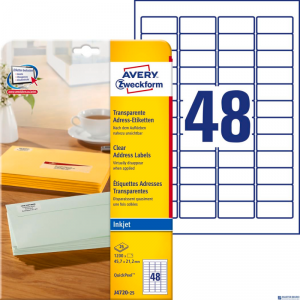 Etykiety adresowe J4720-25 45,7 x 21,2 25 ark przezroczyste, Avery Zweckform (X)