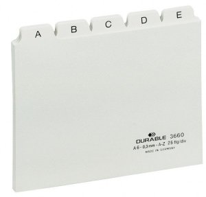 Przekładki A6 25 szt. 5/5 do kart.  indeksami 25mm biały 36602 DURABLE A-Z (X)