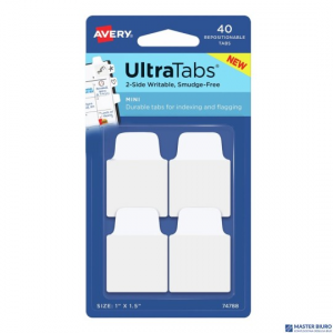 Ultra Tabs - samoprzylepne zakładki indeksujące, białe, 25,4x38, 40 szt., Avery Zweckform 74788 SALE