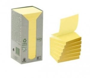 Ekologiczne karteczki samoprzylepne Post-it_ Z-Notes z certyfikatem PEFC Recycled, Żółte, 76x76mm, 16 bloczków po 100 ka