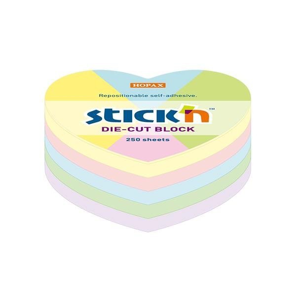 Notes serce, 64x67mm, mix 5 kol. pastelowych, 250kart. Stickn 21835