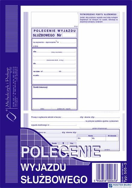 Polecenie wyjazdu służbowego, A5 40 kartek, 10-505-3 DOTTS