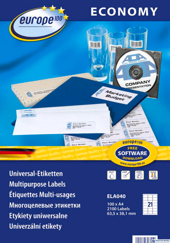 Etykiety uniwersalne ELA040 63,5 x 38,1 100 ark Economy Europe100 by Avery Zweckform