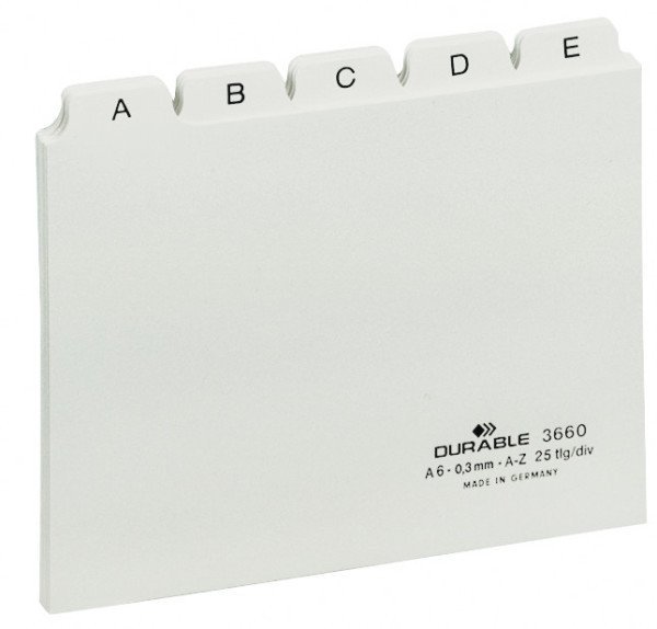 Przekładki A6 25 szt. 5/5 do kart. indeksami 25mm biały 366002 DURABLE A-Z (X)
