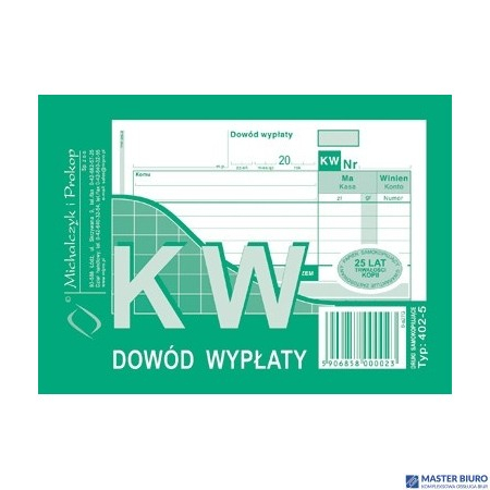 402-5 KW Dowód Wypłaty, A6 80 kartek, MICHALCZYK&PROKOP