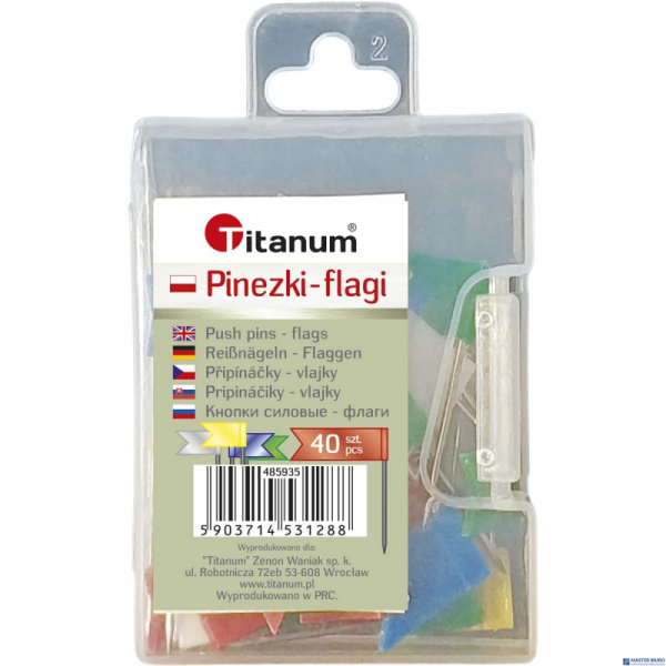 Pinezki Titanum plastikowe flagi kolor: mix 40 sztuk 485935