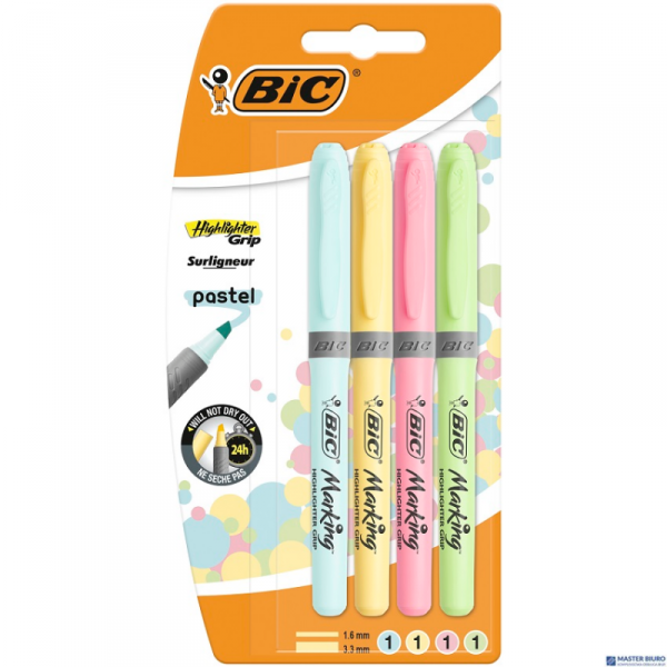 Zakreślacze BIC Highlighter Grip Pastel mix Blister 4szt, 964859