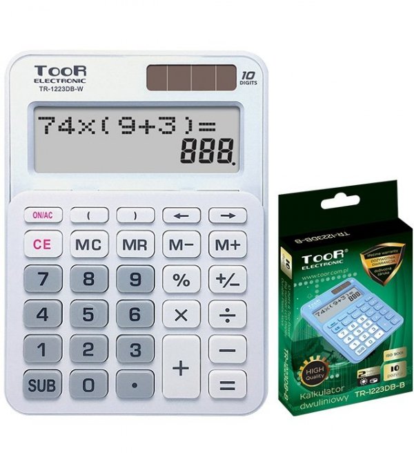 Kalkulator dwuliniowy TOOR TR-1223DB-W 10-pozycyjny biały 120-1900 (X)