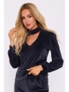Moe M831 Welurowa bluzka z dekoltem typu halter neck - grafitowa
