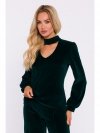 Moe M831 Welurowa bluzka z dekoltem typu halter neck - zielona