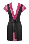 Szlafrok Kumiko LC 90428 Pink Rosses Collection Black Czarny LivCo Corsetti Fashion rozmiar - L/XL