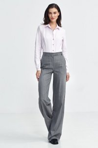 Nife Spodnie bootcut, z krytym guzikiem, prążek - szary - SD103