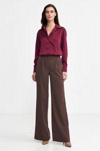 Nife Spodnie z zakładkami, wide leg - brąz - SD102