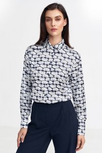 Nife Satynowa koszula body - wzór granatowy - K83