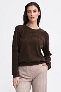 Nife Bluza z dzianiny prążkowanej z długim rękawem - brąz - BL08