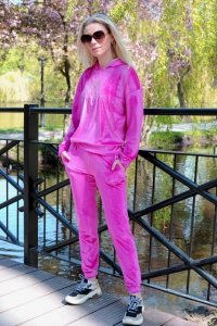 Dollien Fuchsia/Fuksja welurowy komplet dresowy z kapturem Merribel rozmiar - S