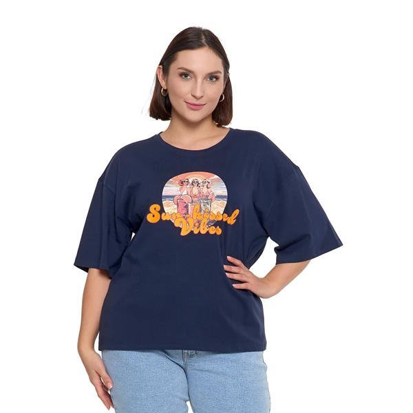 T-SHIRT DAMSKI OVERSIZE Z NADRUKIEM BD1900-037