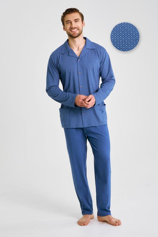 3485 PIŻAMA MĘSKA DŁUGA ROZPINANA DEREK 5XL-6XL -KOLEKCJA AW 25/26