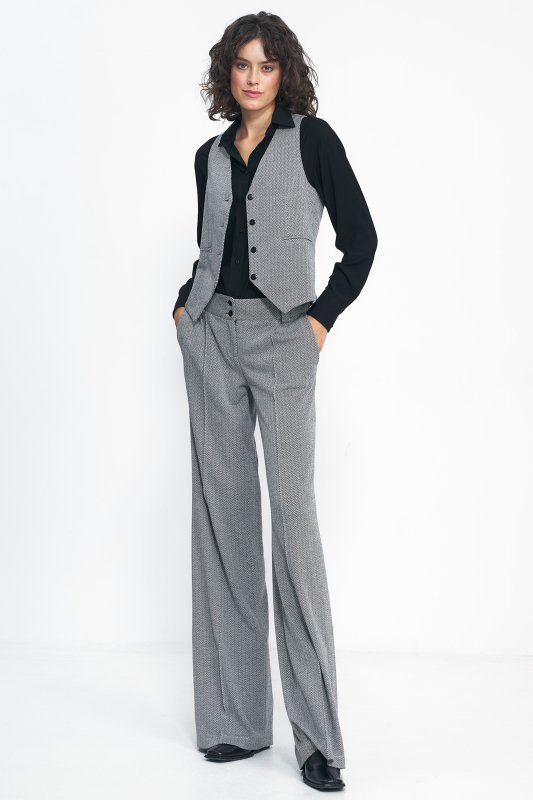 Nife Spodnie wide leg w czarną jodełkę - SD82