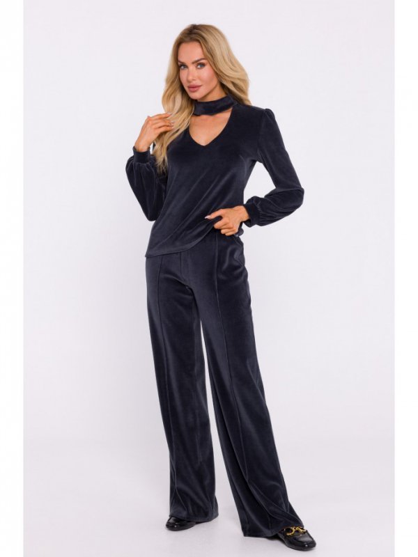 Moe M831 Welurowa bluzka z dekoltem typu halter neck - grafitowa