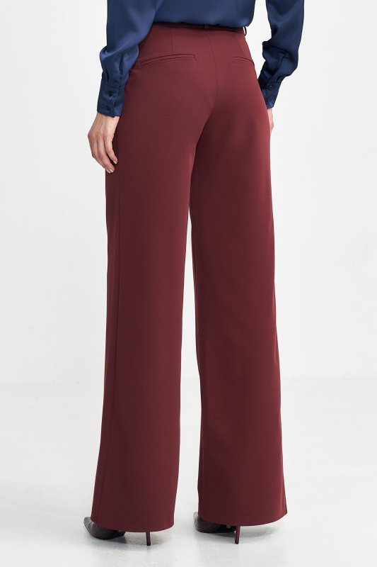 Nife Spodnie z zakładkami, wide leg - bordo - SD102