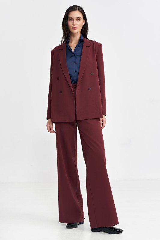 Nife Spodnie z zakładkami, wide leg - bordo - SD102