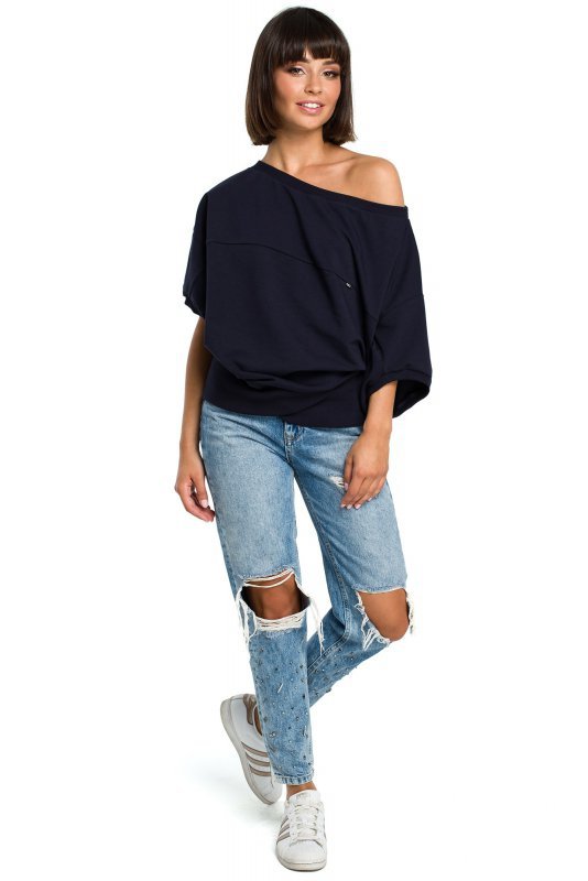 BeWear B079 Bluza z kimonowymi rękawami granatowa