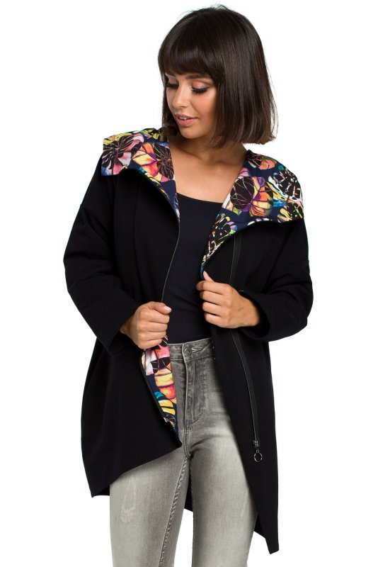 BeWear B091 Bluza z kapturem i zamkiem na skos - czarna