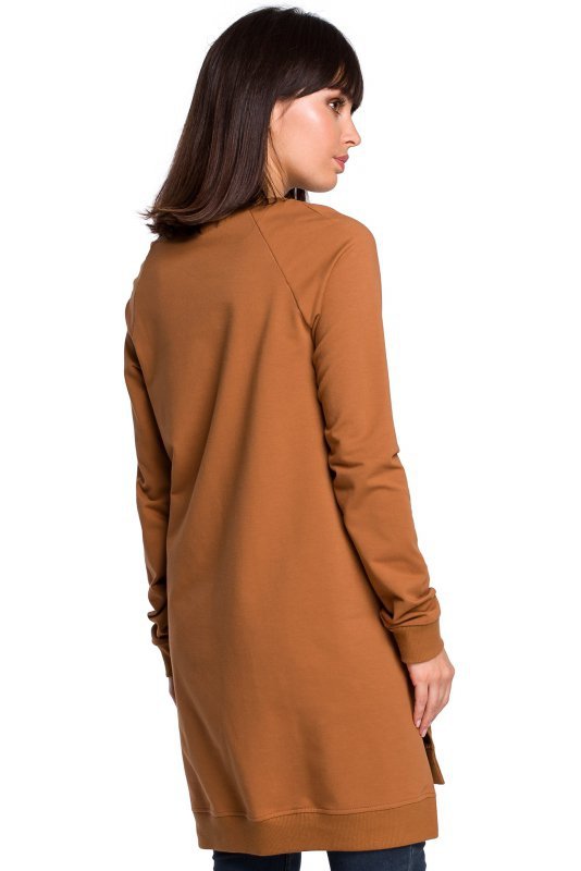 BeWear B101 Bluza - tunika z rozcięciami po bokach - karmel