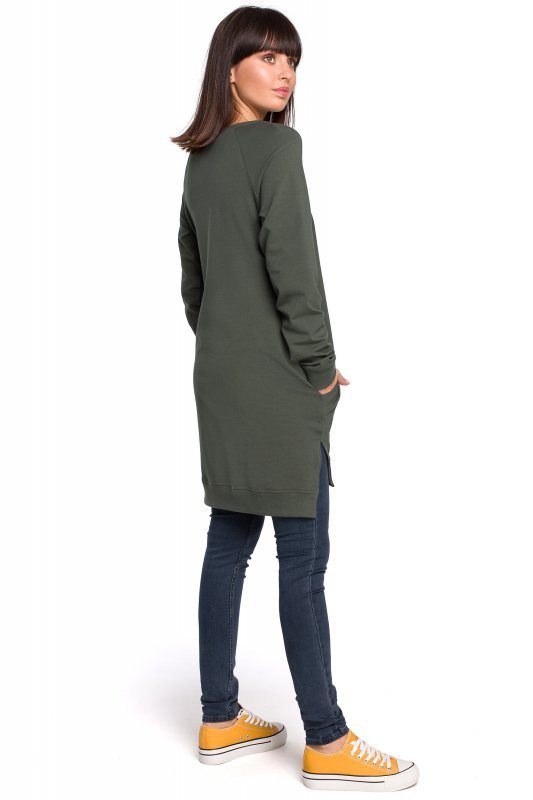 BeWear B101 Bluza - tunika z rozcięciami po bokach - khaki