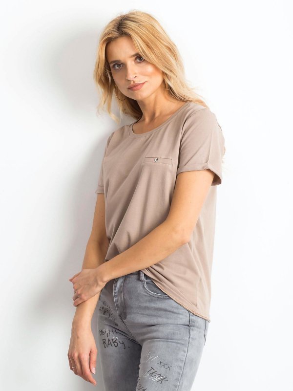 T-shirt-RV-TS-4838.09P-ciemny bezowy rozmiar - S