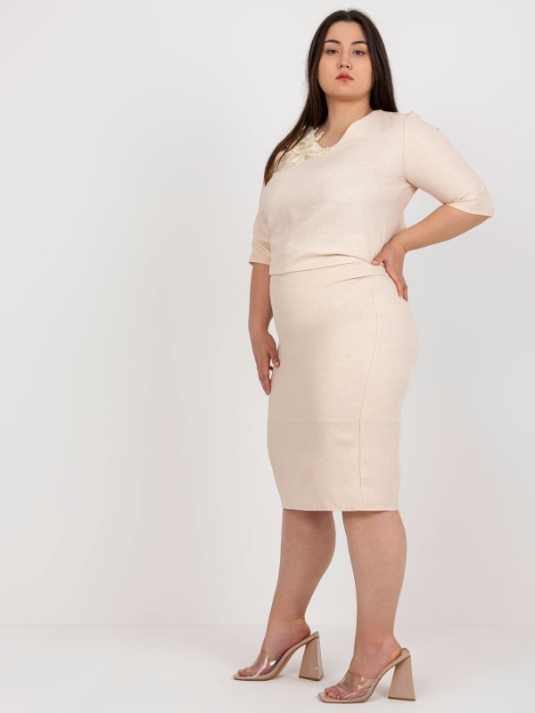 Spódnica-LK-SD-506697.95-brzoskwiniowy rozmiar - 44
