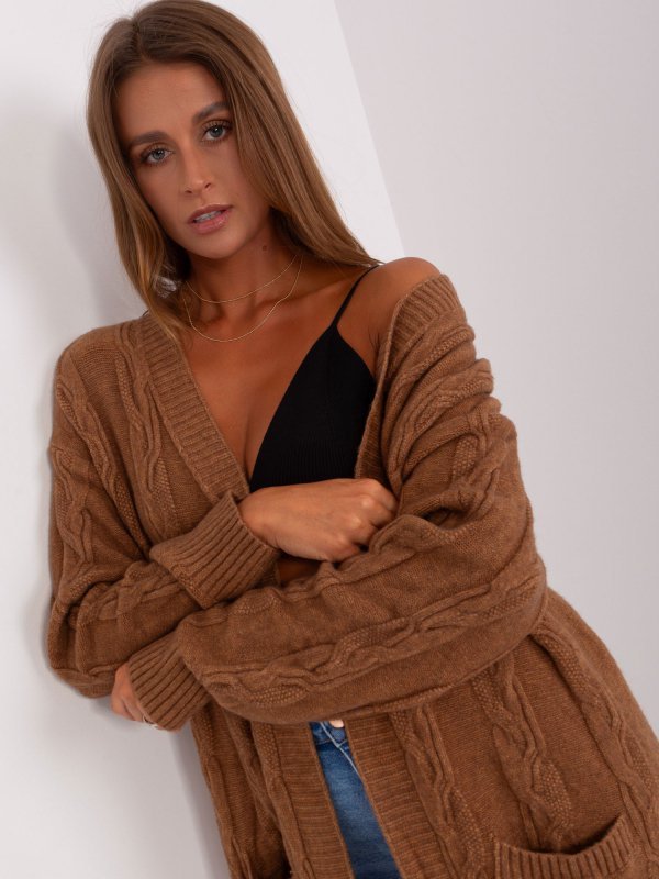 Kardigan-AT-SW-2395.30-brązowy rozmiar - ONE SIZE