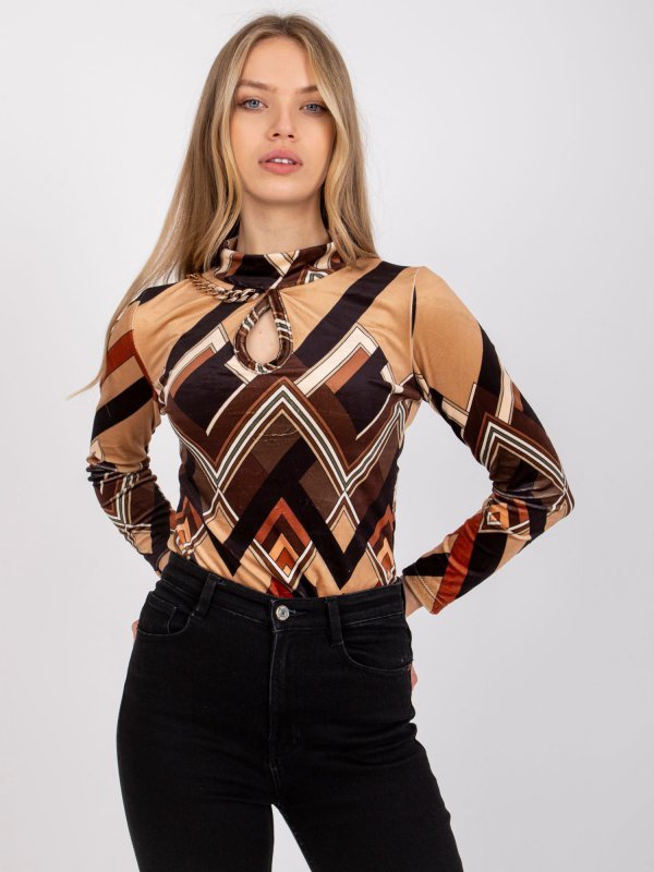 Bluzka-DHJ-BZ-6291-2.32P-czarno-beżowy rozmiar - ONE SIZE
