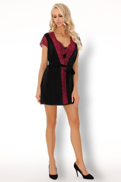 Szlafrok Kumiko LC 90428 Pink Rosses Collection Black Czarny LivCo Corsetti Fashion rozmiar - S/M