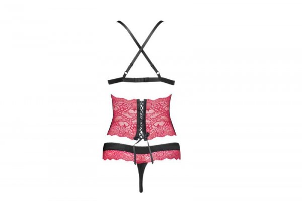 Zmysłowy komplet Nerysa LC 90427 Pink Rosses Collection Black Czarny LivCo Corsetti Fashion  rozmiar - L/XL