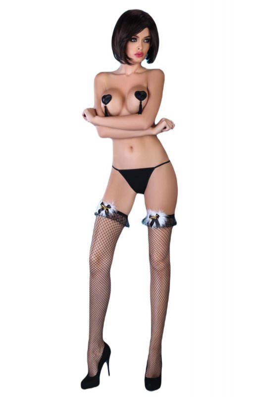 Pearl Czarne pończochy z puszkiem LivCo Corsetii Fashion rozmiar - S/L