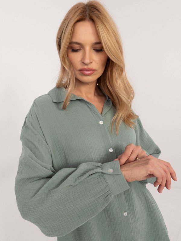 Koszula-D70032M11066D3-pistacjowy rozmiar - L/XL