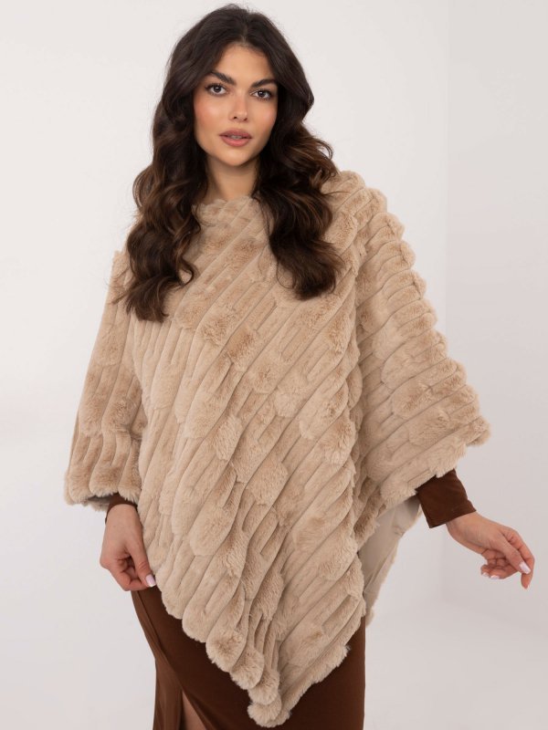 Poncho-AT-PN-2347.88-beżowy rozmiar - ONE SIZE