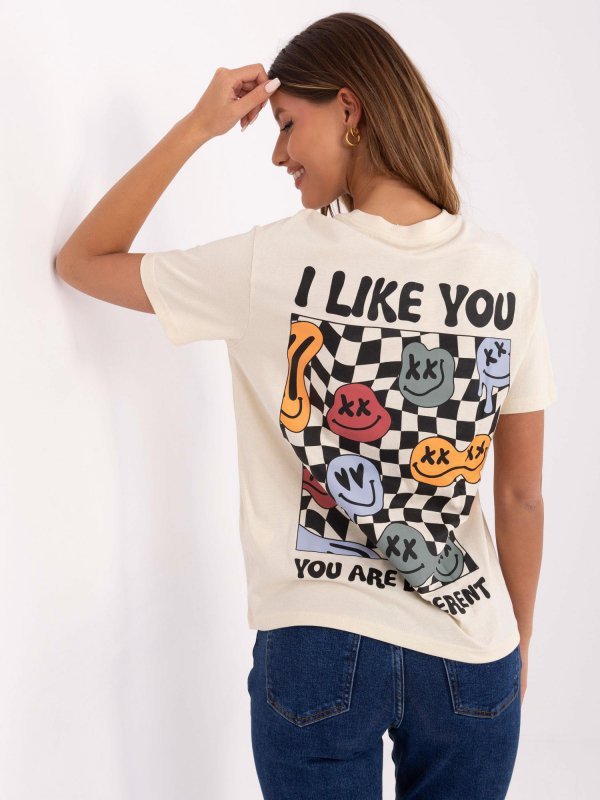 T-shirt-D12022AC02645E-jasny beżowy rozmiar - M