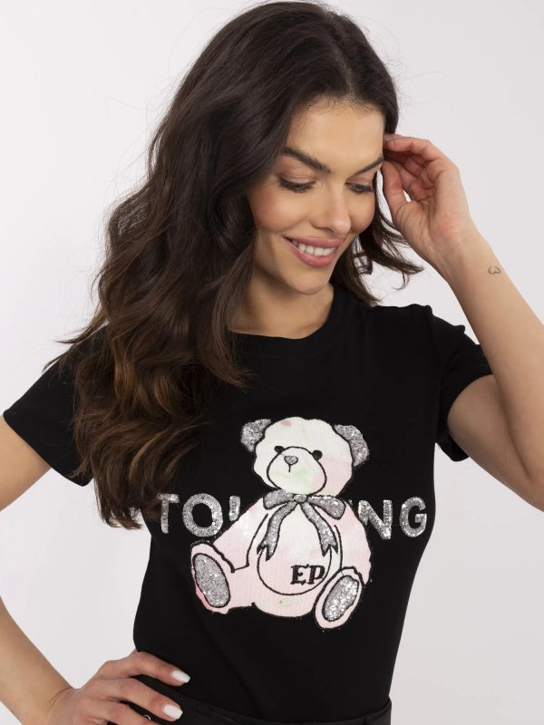 T-shirt-NM-TS-JX-09328.65P-czarno-różowy rozmiar - ONE SIZE