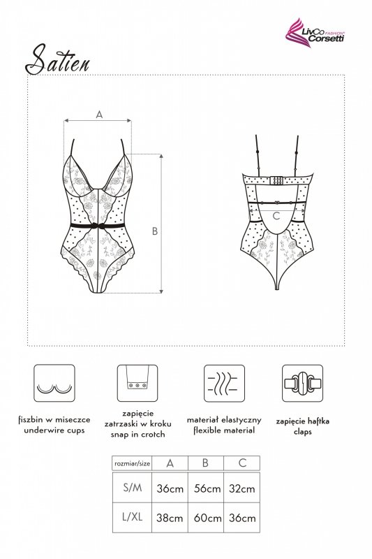 Body Satien LC 90553 Black Czarny Collection LivCo Corsetti Fashion rozmiar - S/M