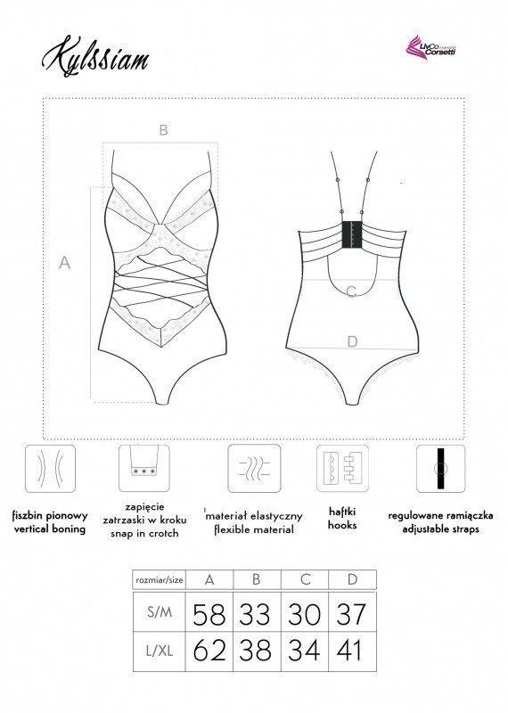 Body Kylssiam Black Czarny Collection LivCo Corsetti Fashion rozmiar - S/M