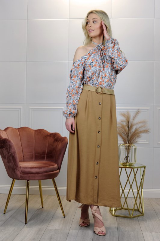 Merribel zwiewna długa spódnica Lulineta Karmelowa/Camel rozmiar - ONE SIZE