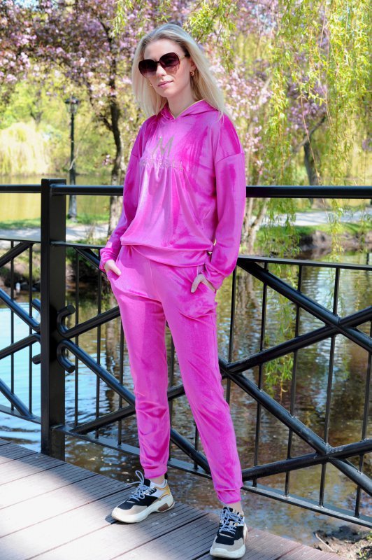 Dollien Fuchsia/Fuksja welurowy komplet dresowy z kapturem Merribel rozmiar - S