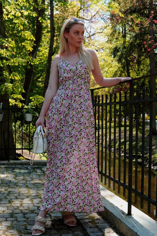 Flolala Pink/Różowa letnia zwiewna sukienka maxi na ramiączkach Merribel rozmiar - L/XL