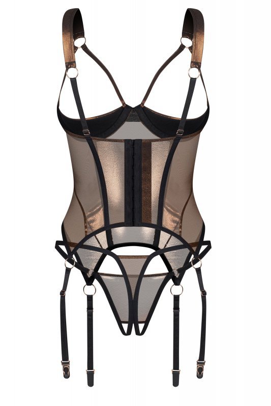 Obsessive Gorset i stringi otwarte Soranna copper metalic